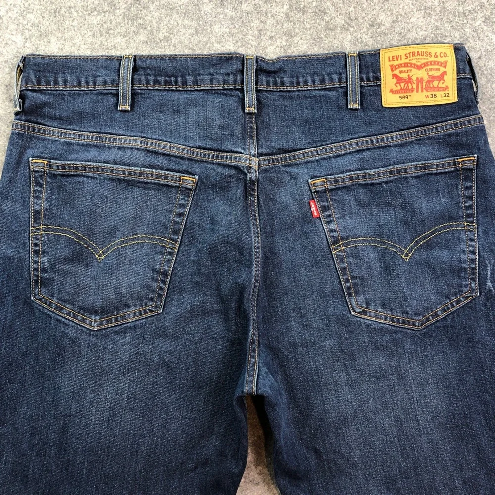 Levis 569 Mens Jeans 38x32 (fits 39x31) Straight Leg Blue Dark Wash Loose Fit